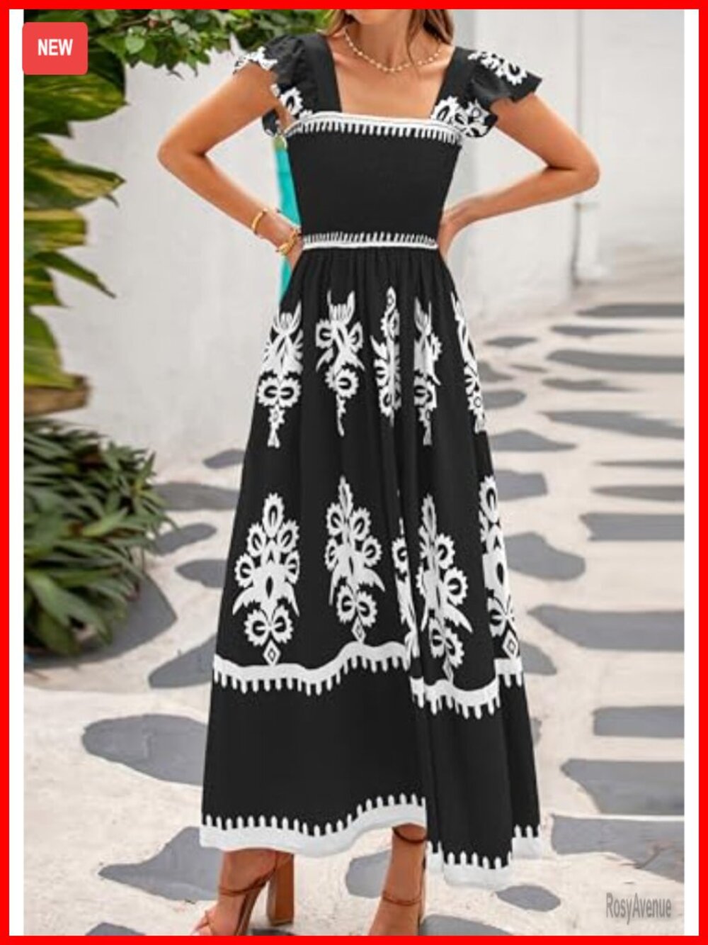 Sleeveless Square Neck Maxi Dress with Pockets - Picture 6 of 7